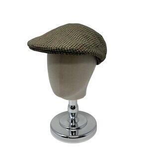 Hackett London Mens Wool Cap Green Brown Houndstooth British Size 59 7 1/4 Vtg